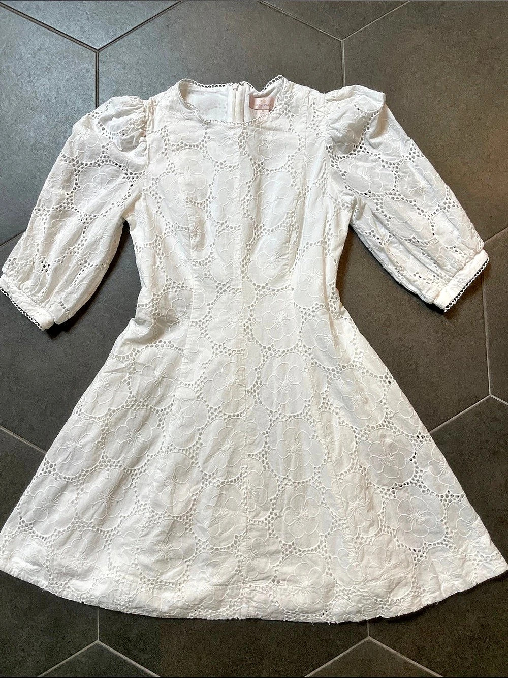 Rachel Parcell Solid White Eyelet Floral Mini Dress Medium